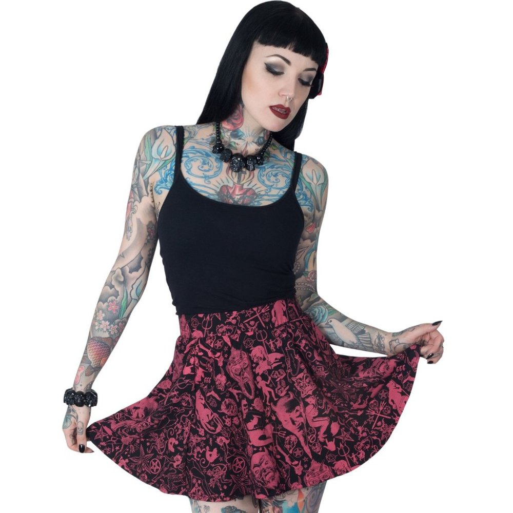 Devil Made Me Do It Black Skater Skirt Goth Fashio